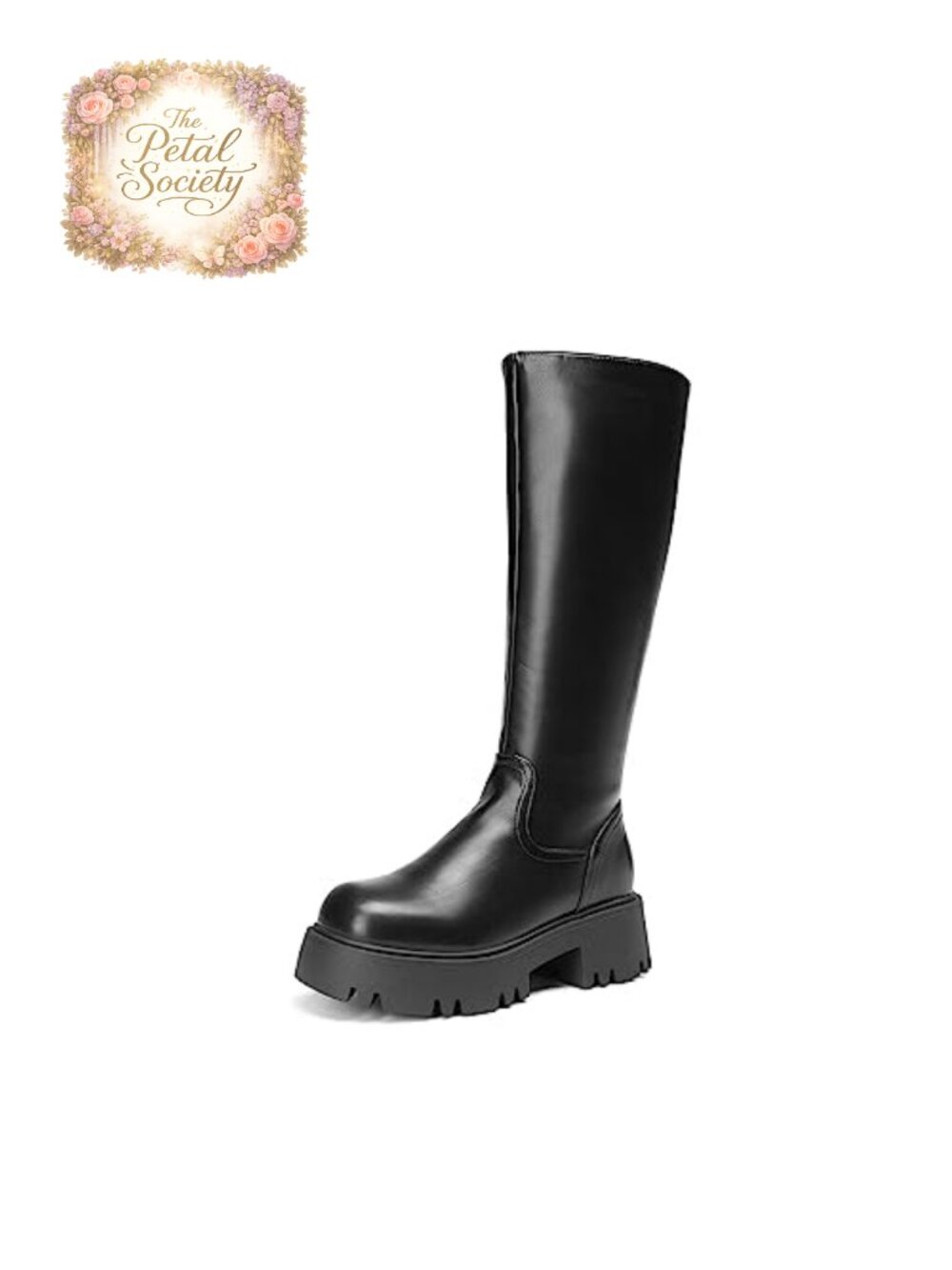 Knee High Platform Chunky Boots Faux Leather Women's Side Zip